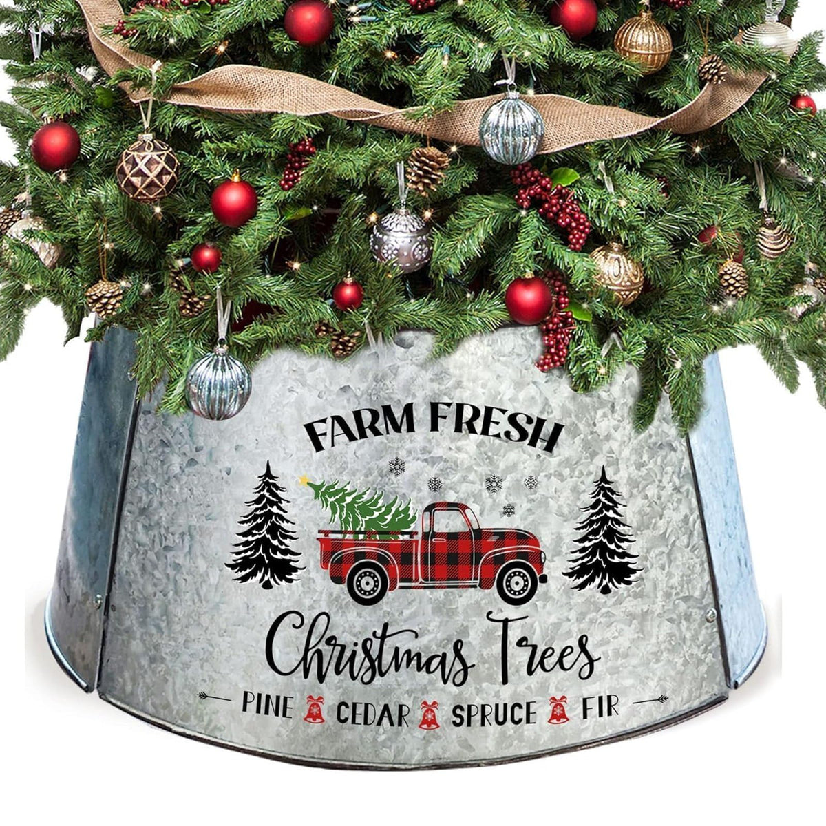 cocomong front view collar showing truck design and polished finish, enhances holiday décor