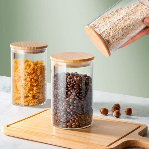 COCOYA jars styled in pantry offering tidy visible organization