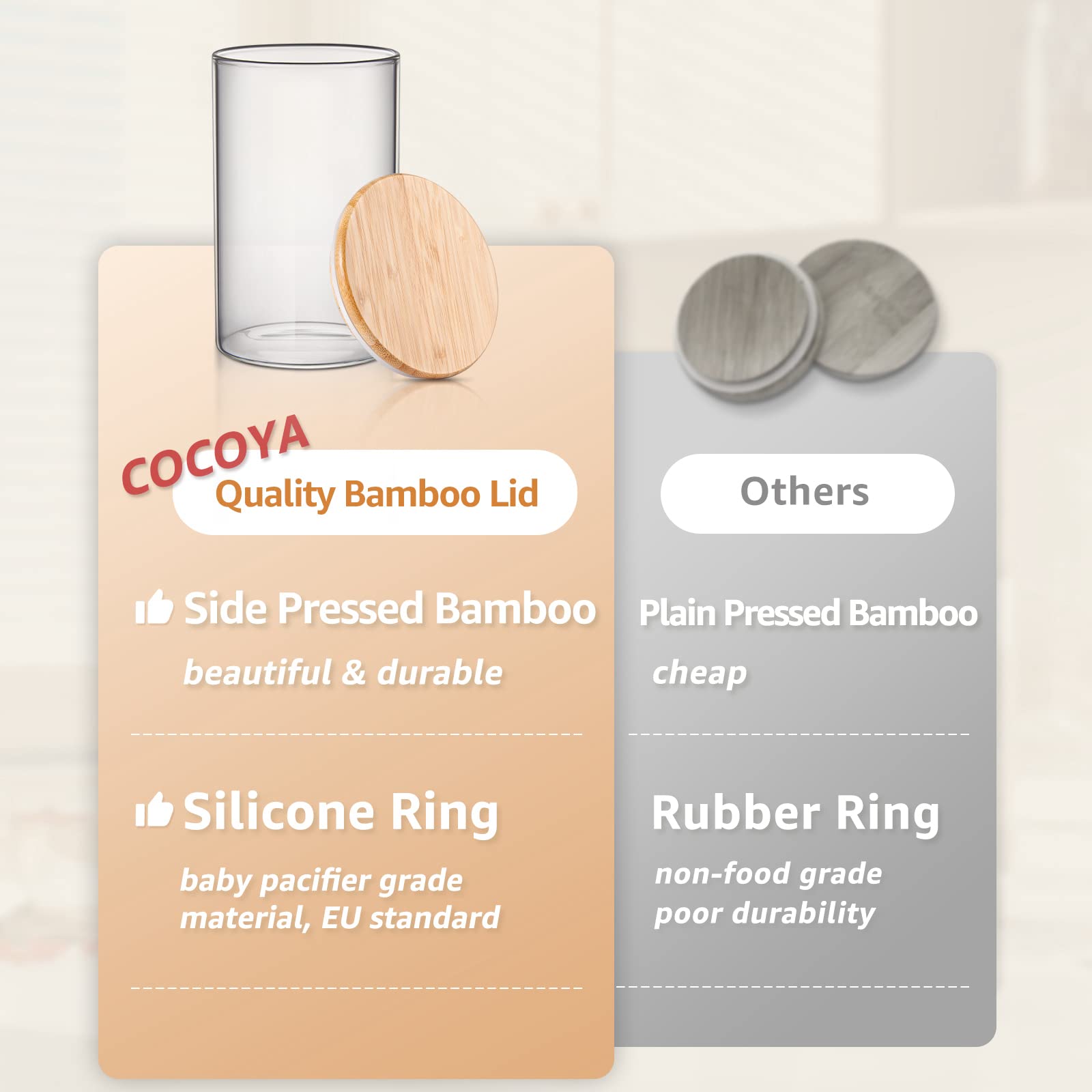 COCOYA jar next to measuring cup illustrating accurate 32oz capacity