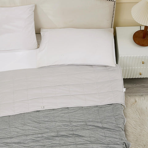 CODUM blanket styled on a bed in a bedroom to demonstrate real-life cooling and comfort