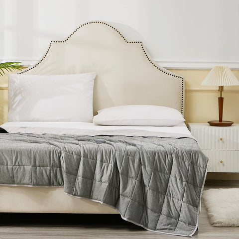CODUM front view twin weighted blanket showing grey cooling fabric and neat edges for comfort