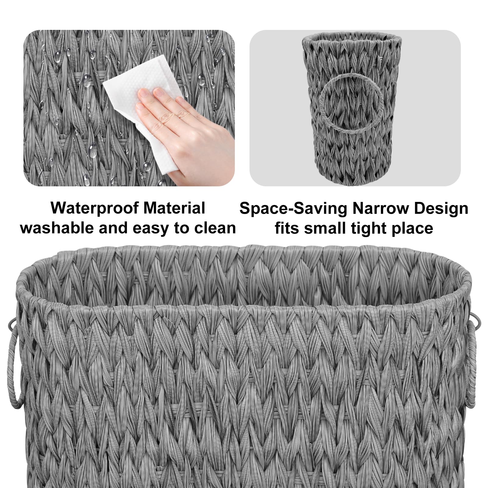 Coeusy basket placed in a bathroom setting adding decorative storage and style