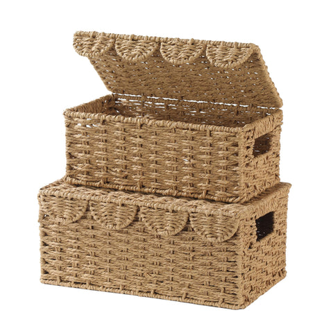 Coeusy front view of two lidded baskets showing decorative display benefit
