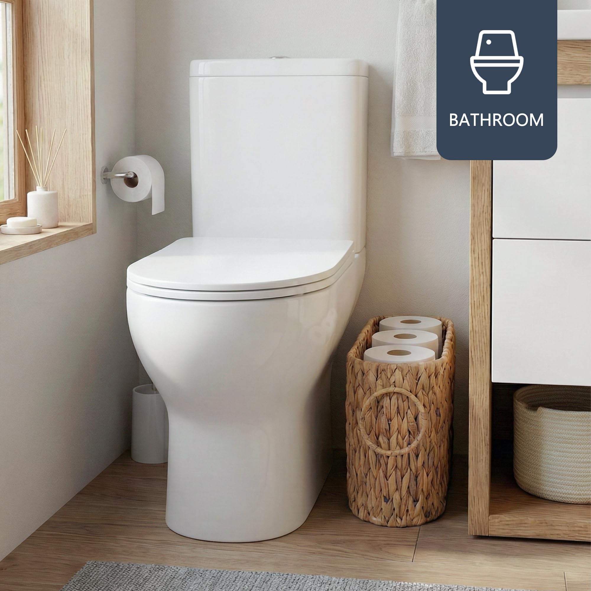 Coeusy side profile placed between toilet and vanity demonstrating space saving