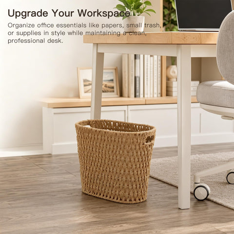 Coeusy trash can under desk showing slim size for office organization