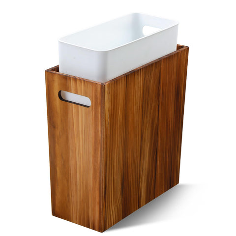 Coeusy wooden trash can front view shows compact stylish storage