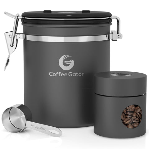 Coffee Gator front packaging showing airtight canister and modern design benefits freshness
