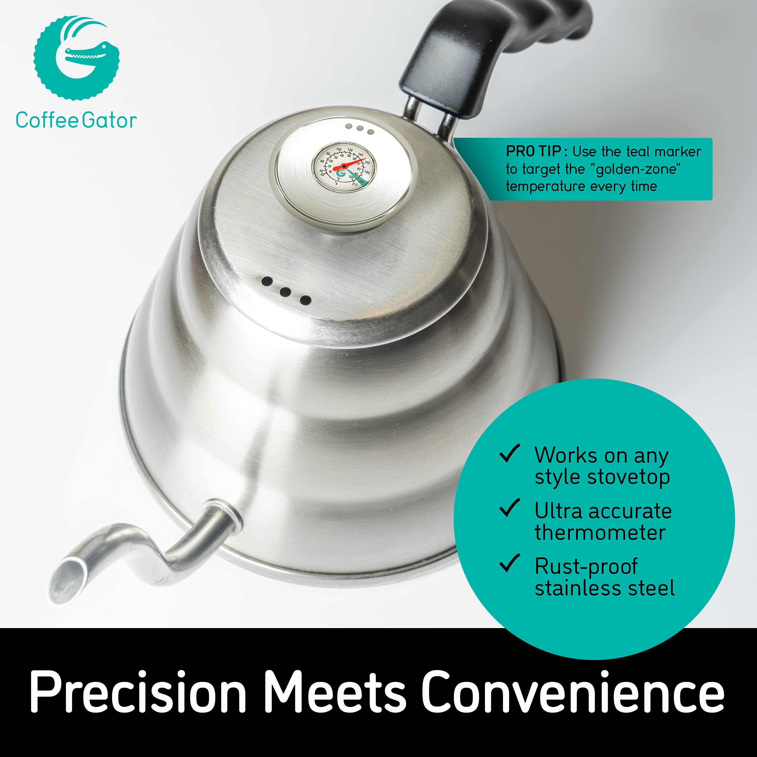 Coffee Gator triple-layer base underside showing universal stovetop compatibility benefit
