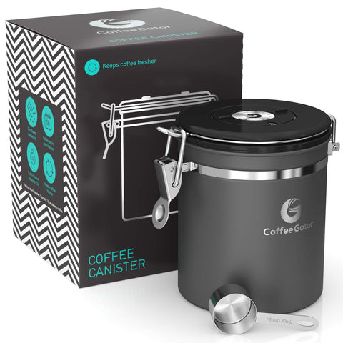 Coffee Gator open with beans inside displaying interior space and aroma-preserving storage