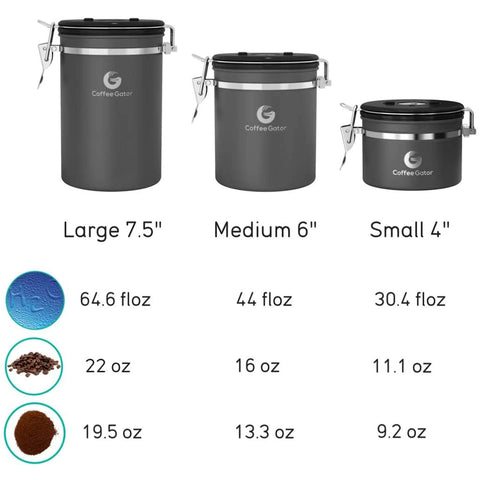 Coffee Gator next to a coffee bag for size comparison to demonstrate 16oz capacity