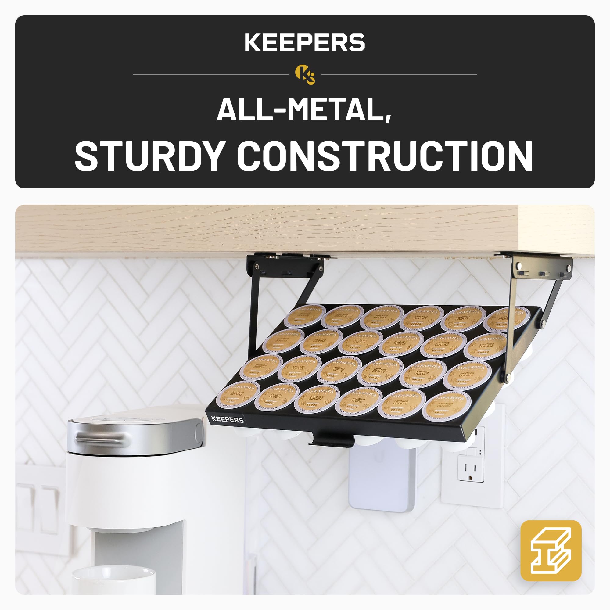 COFFEEKEEPERS next to K-Cups showing capacity and size clarity