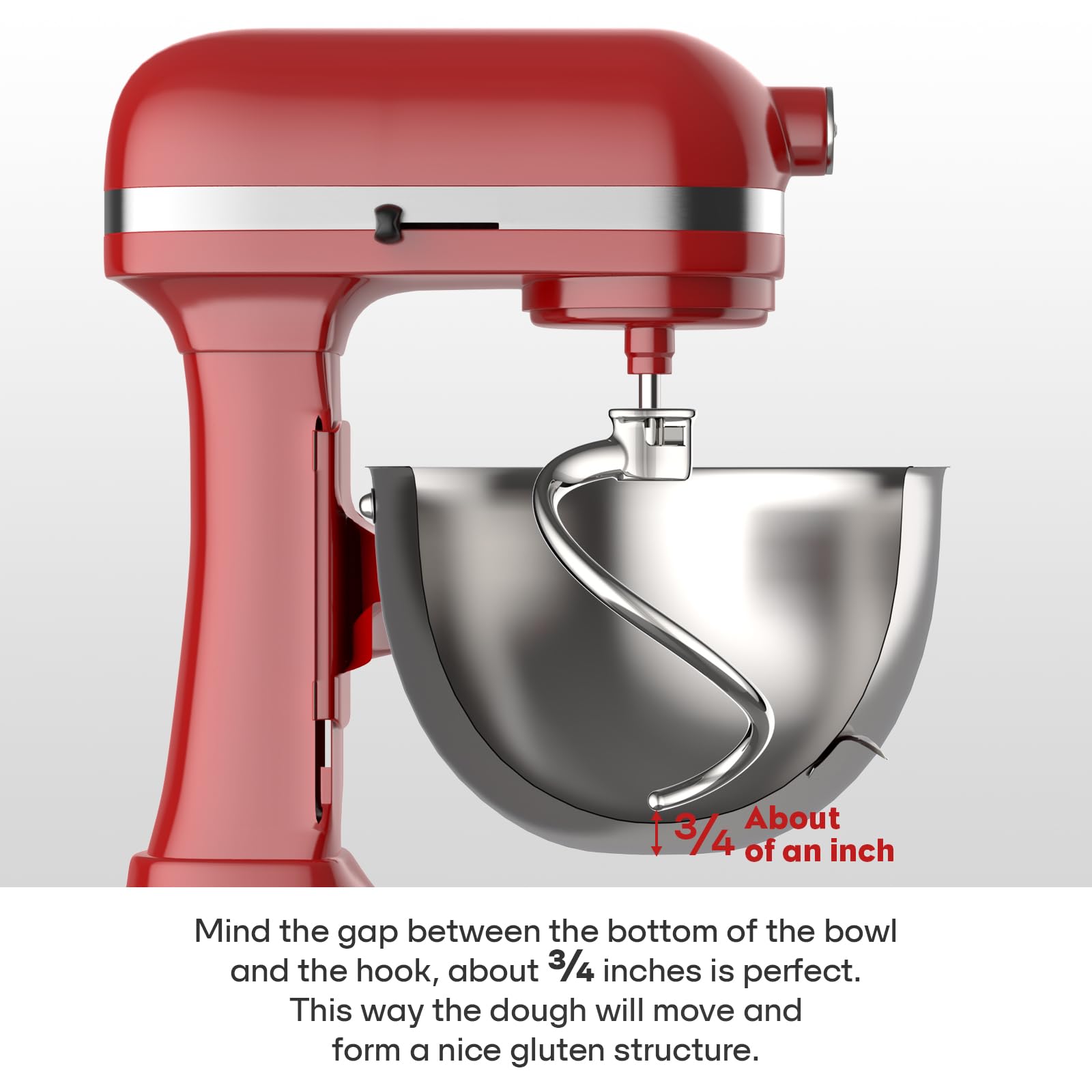 Cofun dough hook working with dough inside bowl illustrating efficient gluten development benefit