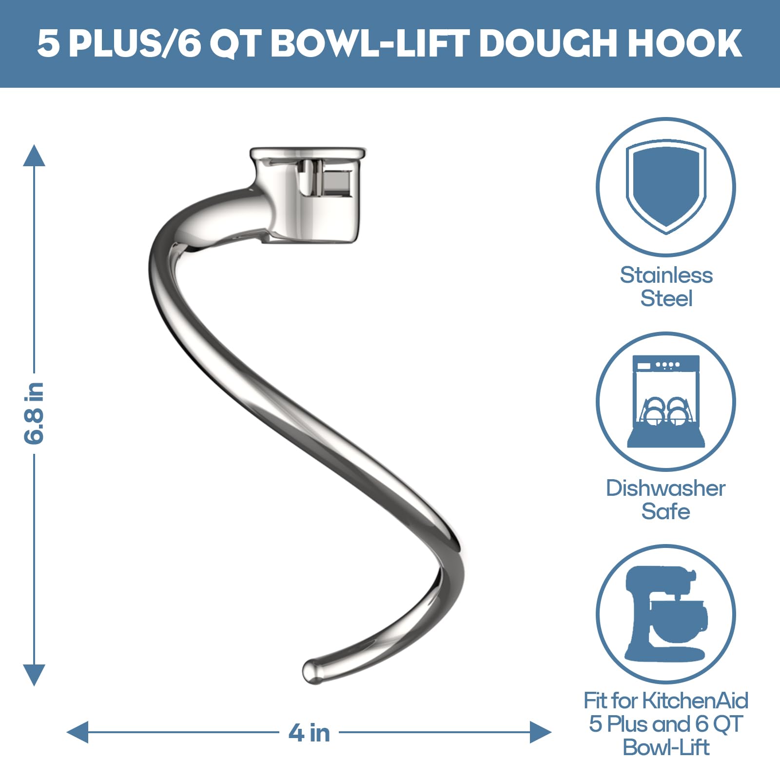 Cofun dough hook installed in KitchenAid mixer demonstrating reliable fit and kneading benefit