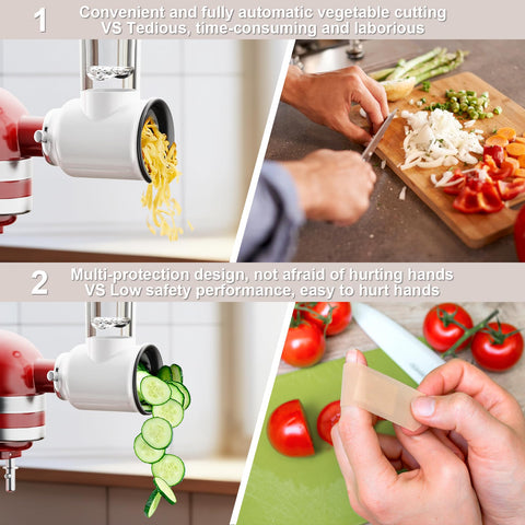 Cofun slicing vegetables in a kitchen scene showing quick, uniform slices for salads