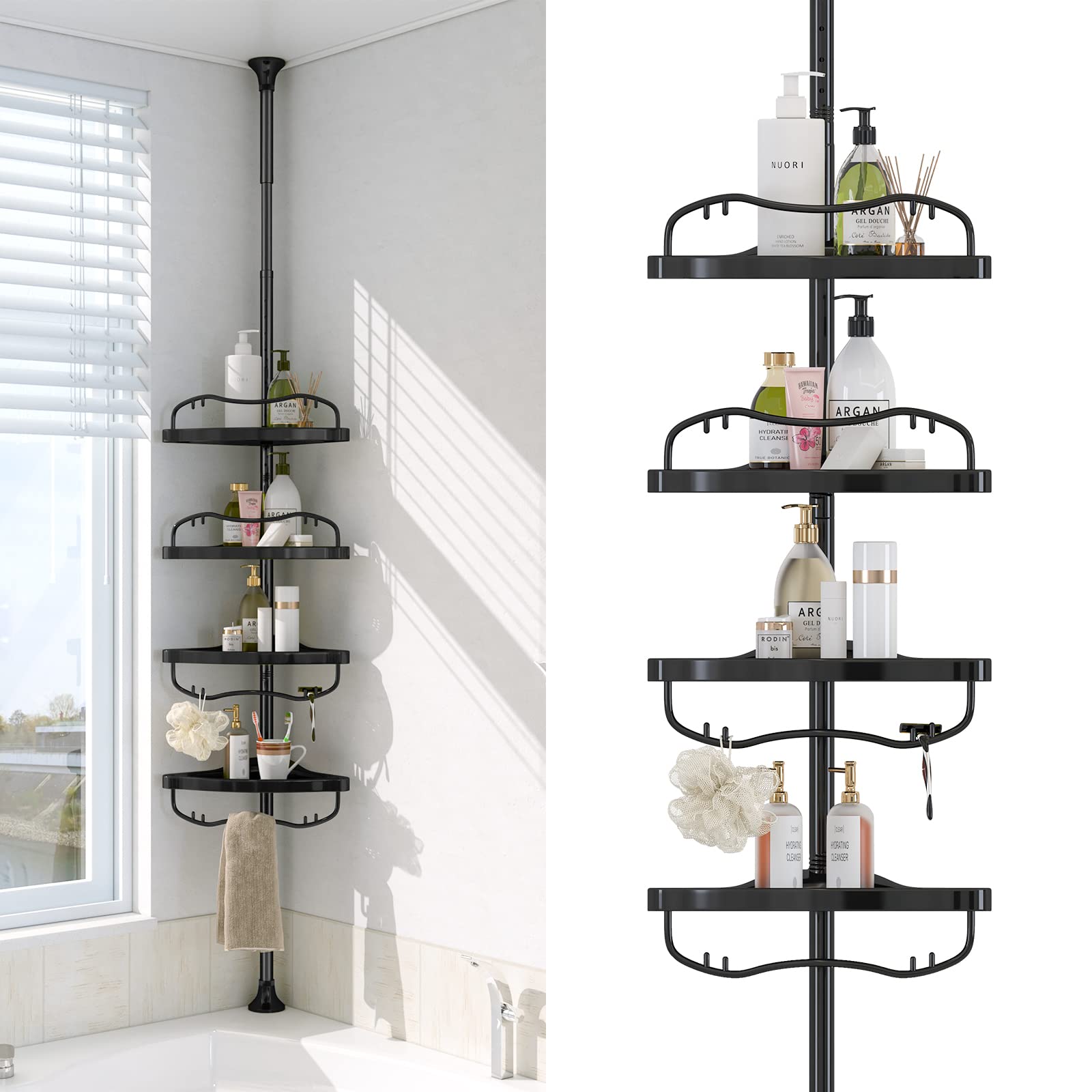cogardenshower front view with organized bottles showing stable corner storage
