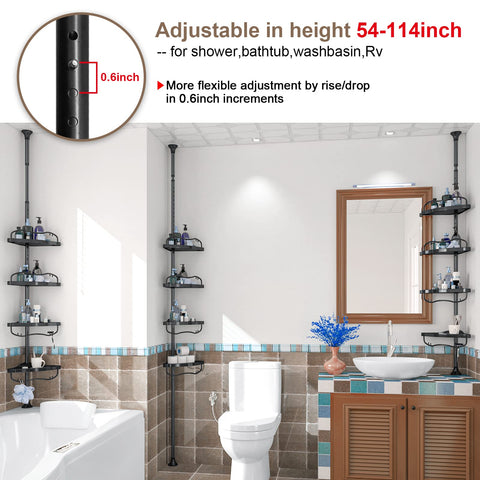 cogardenshower beside measuring tape showing adjustable 54 to 114 inch range