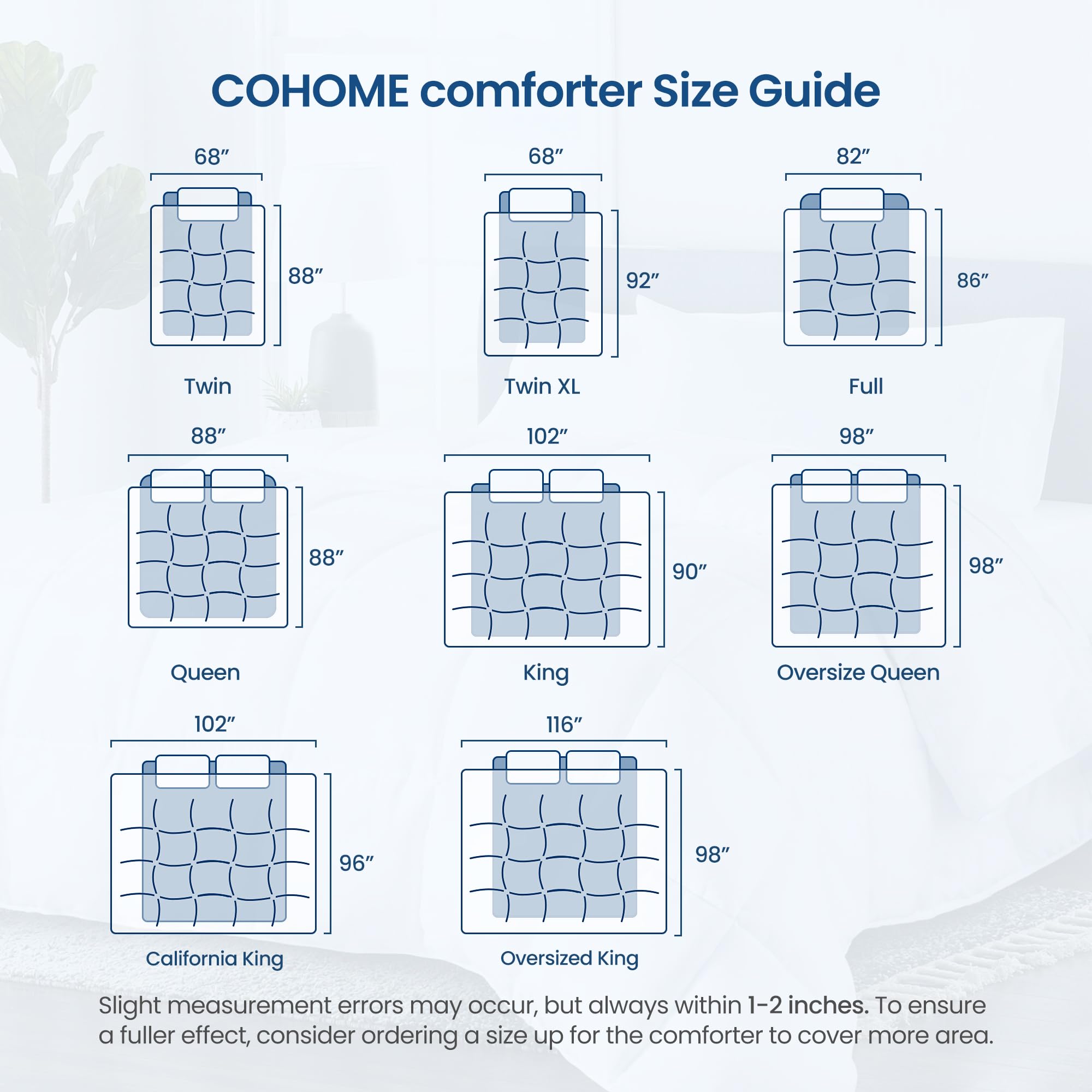 COHOME comforter next to ruler for scale showing generous oversized fit