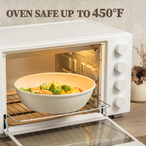Coicur pan inside oven with handle removed showing oven-ready convenience