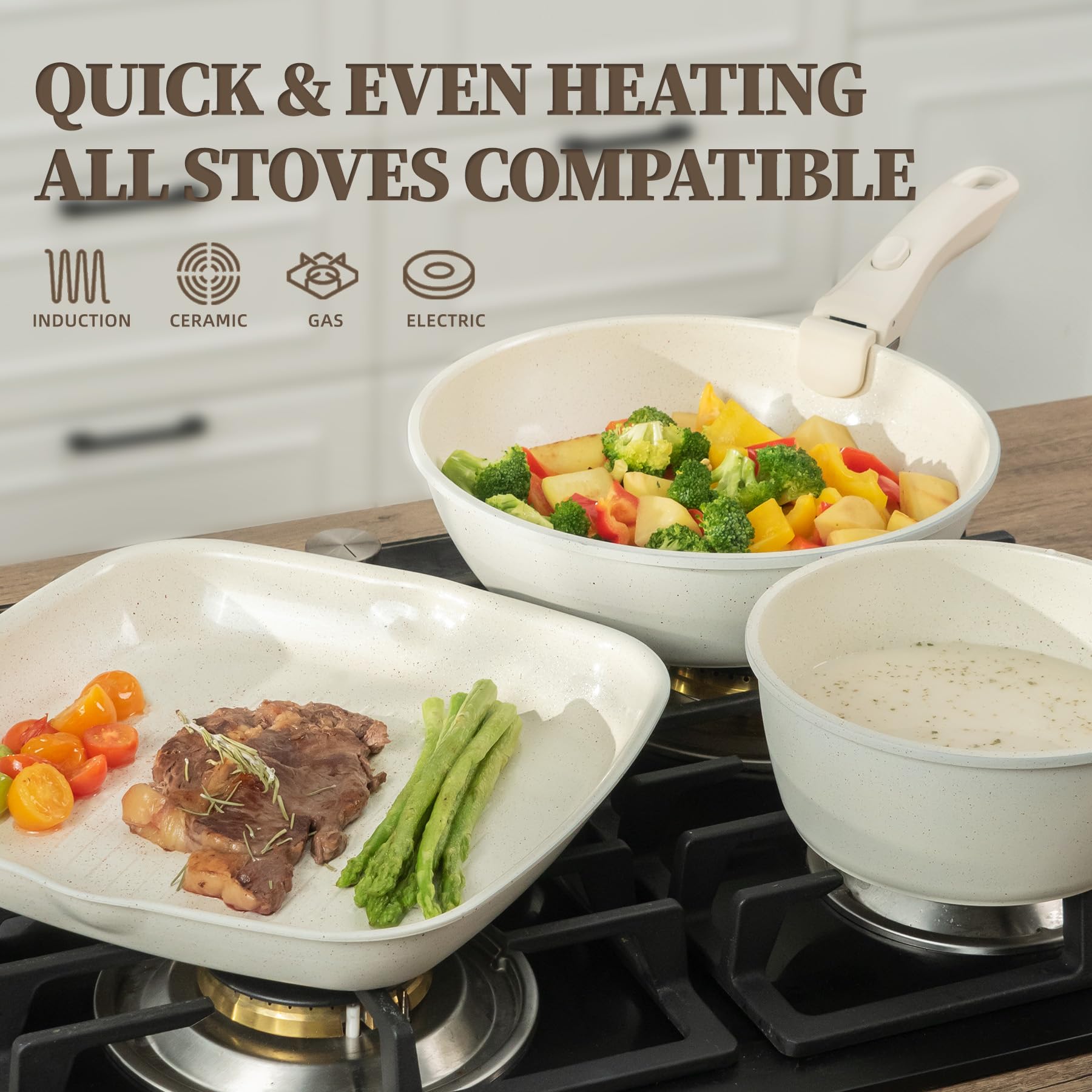 Coicur nested stacked pots showing 70% space-saving storage advantage