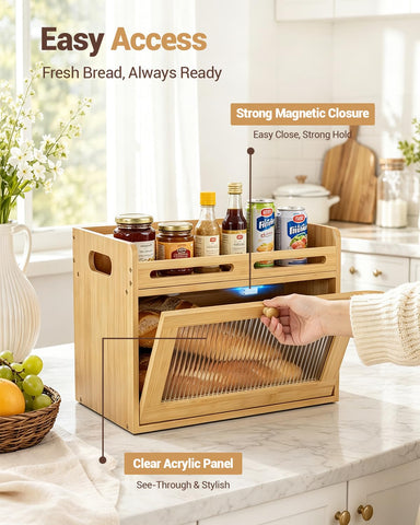 Coiesol top shelf staged with fruit and jars highlighting extra counter storage