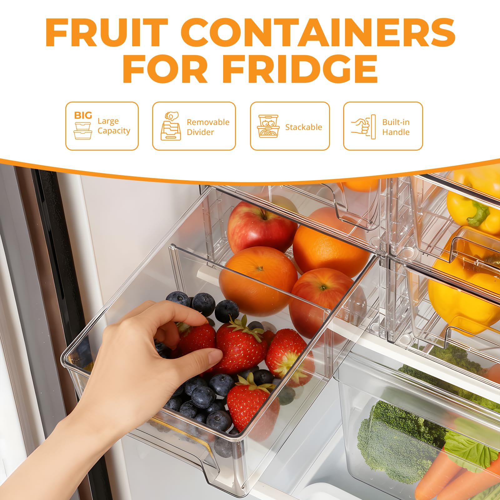 COKIHOM stacked drawers inside a refrigerator maximizing vertical fridge storage