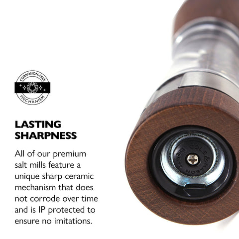 Cole & Mason clear acrylic body revealing salt and pepper levels for quick monitoring benefit