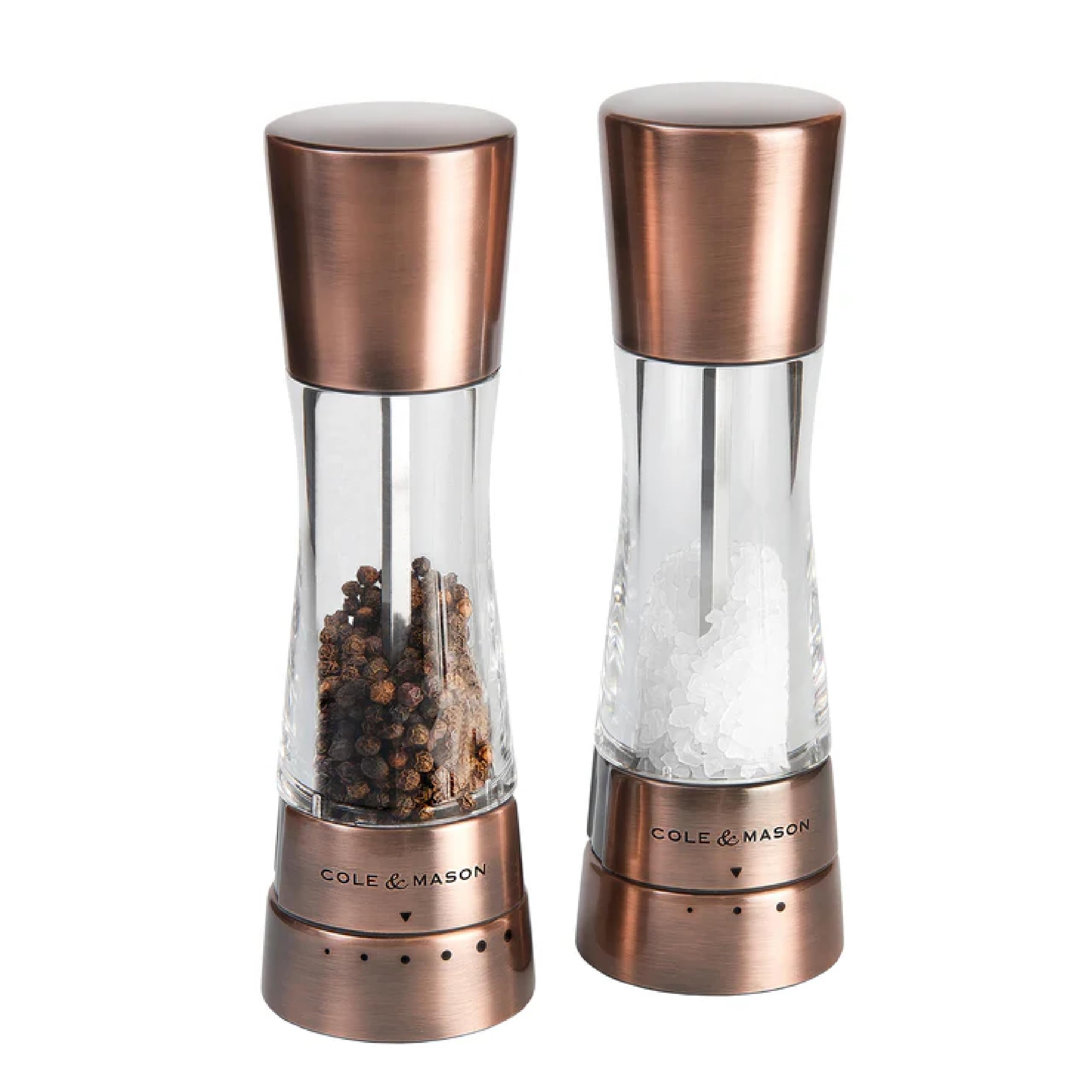 Cole & Mason Derwent front view showing copper finish and clear body benefit: stylish tabletop display