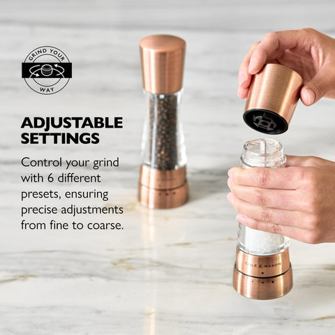 Cole & Mason Derwent in use on a dining table showing benefit: elegant seasoning at meals