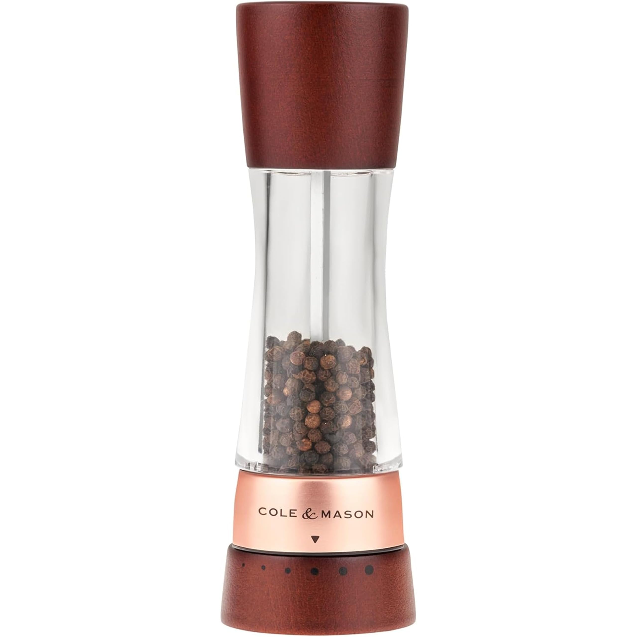 Cole & Mason Derwent front view showing elegant rose gold and black finish and benefit of stylish seasoning