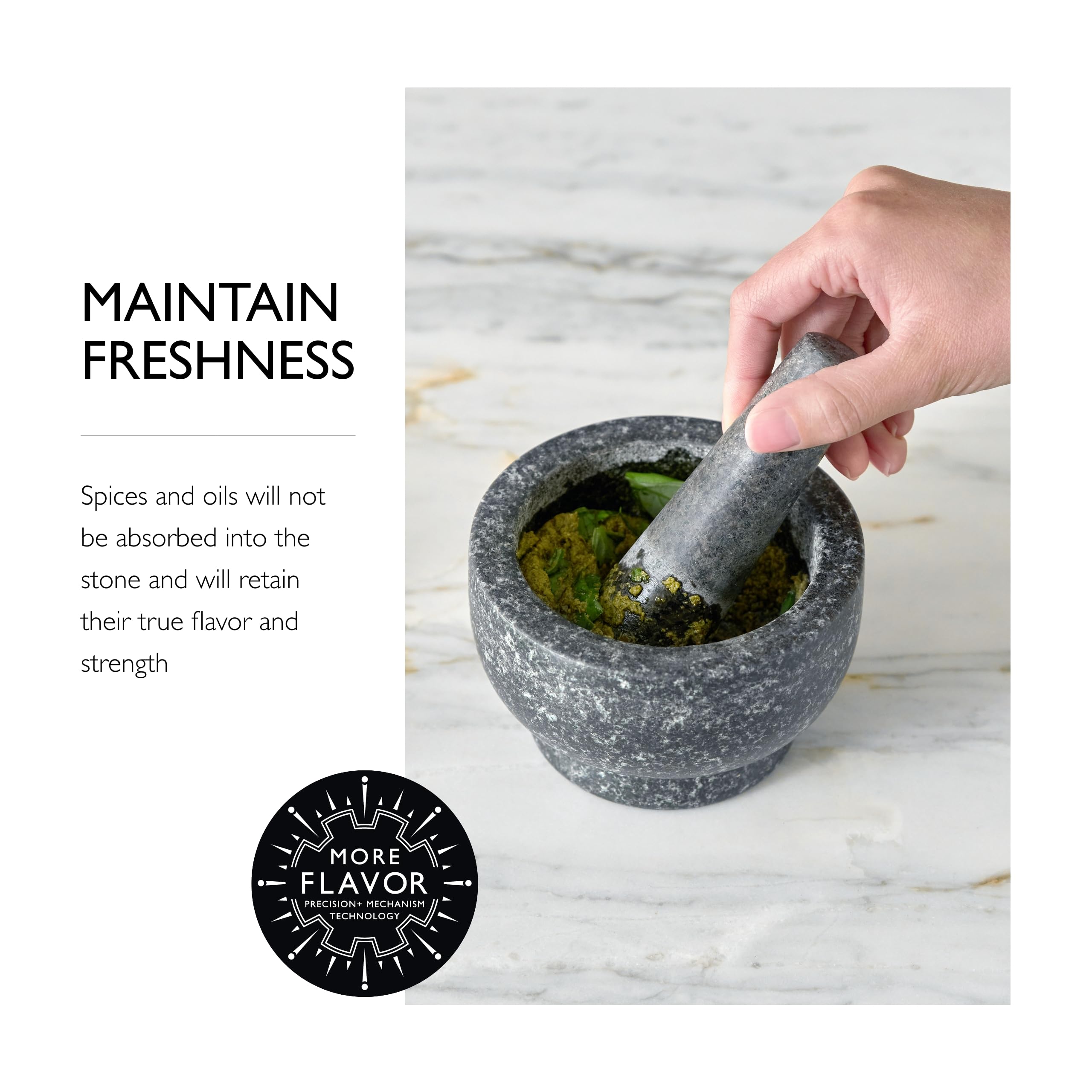 Cole & Mason mortar in use crushing spices to release fresh aromas