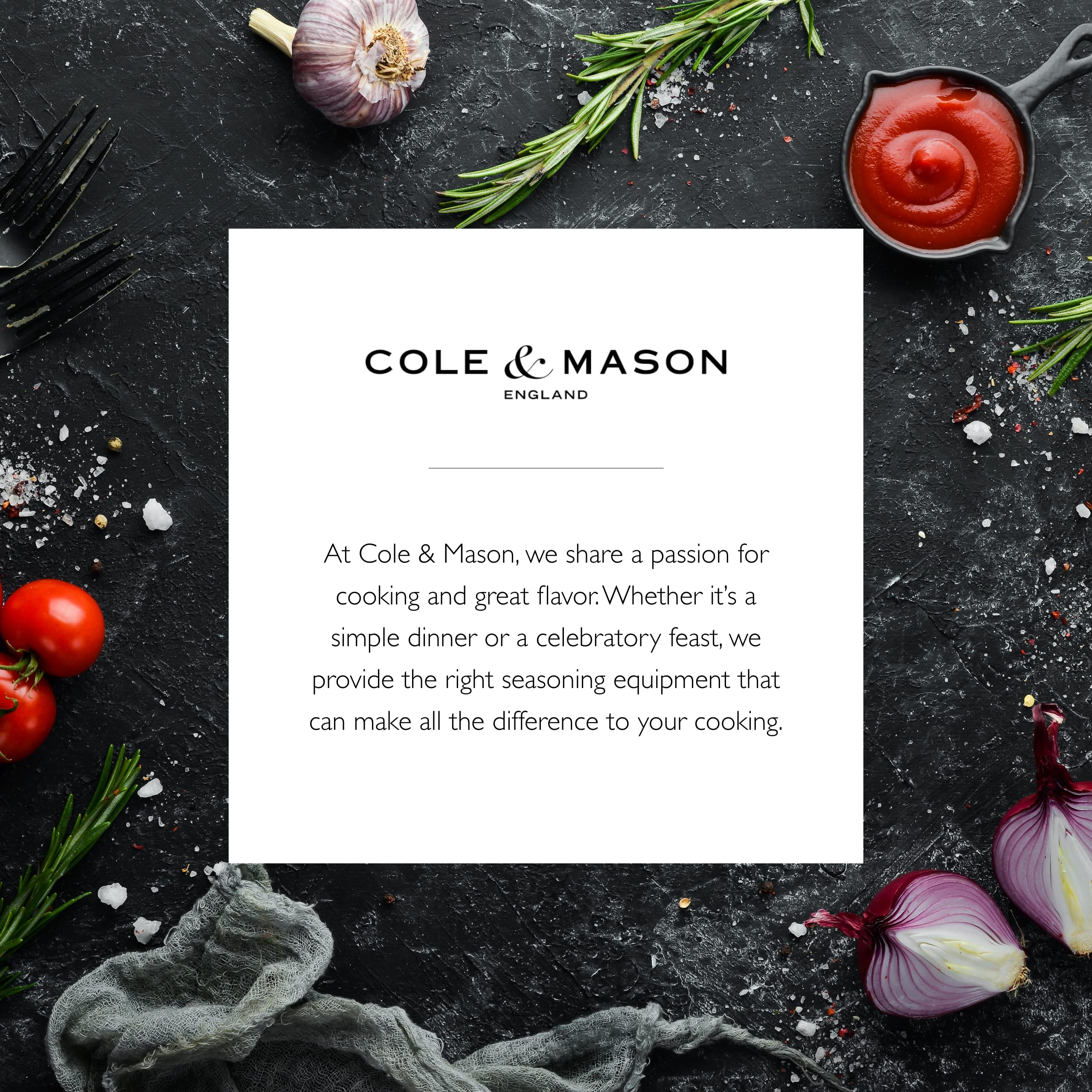 Cole & Mason mortar on kitchen counter with herbs demonstrating practical use