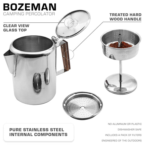 COLETTI Bozeman glass view top close-up showing percolation for brew control