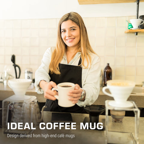 COLETTI stacked mugs in cupboard showing space-saving and organized storage