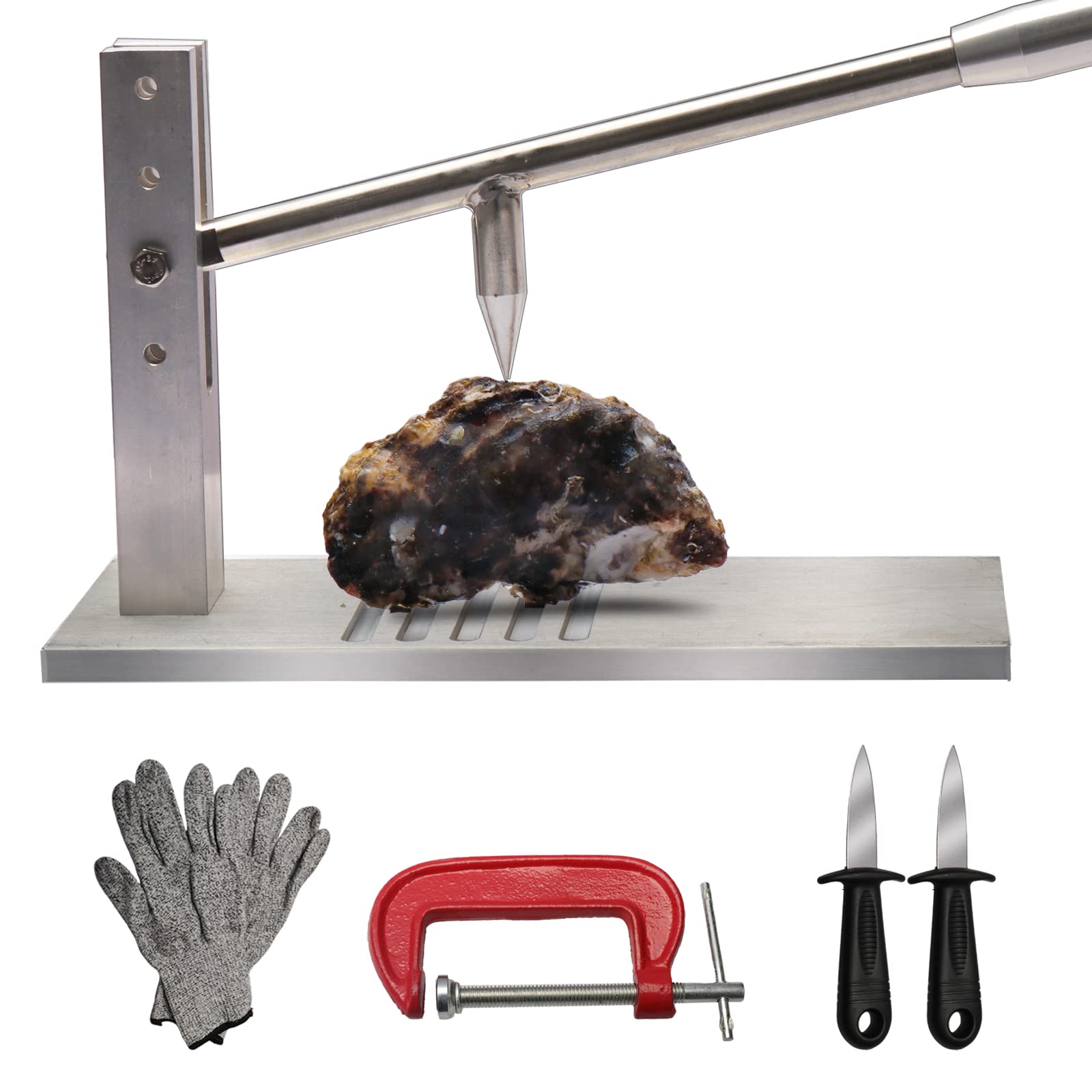 Colinktool front view showing full shucker set and stable base for safe shucking