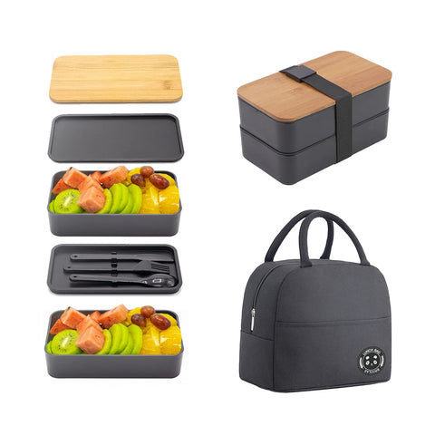 Collect Beauty bento front view showing stackable black design and secure lid benefit