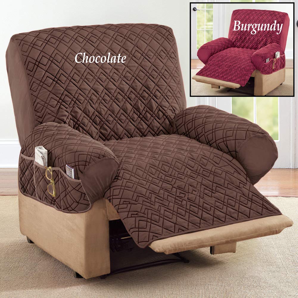 Collections Etc cover on recliner with side pockets holding remotes for easy access