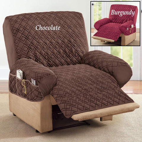 Collections Etc cover on recliner with side pockets holding remotes for easy access