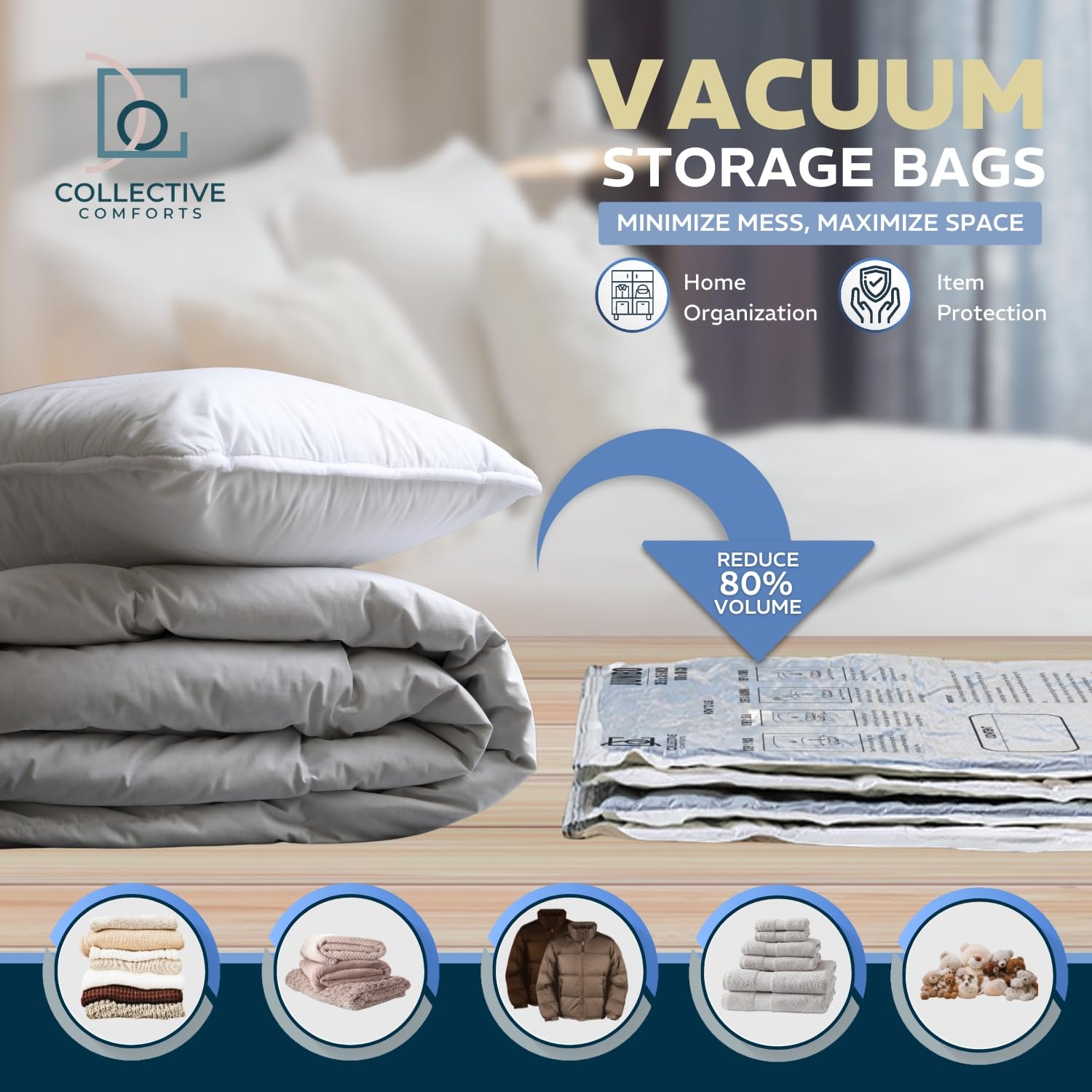 Collective Comforts Jumbo bag close-up on double zipper ensuring airtight protection