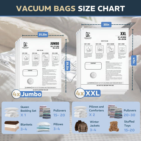 Collective Comforts XXL bag laid flat with measurements for accurate sizing benefit