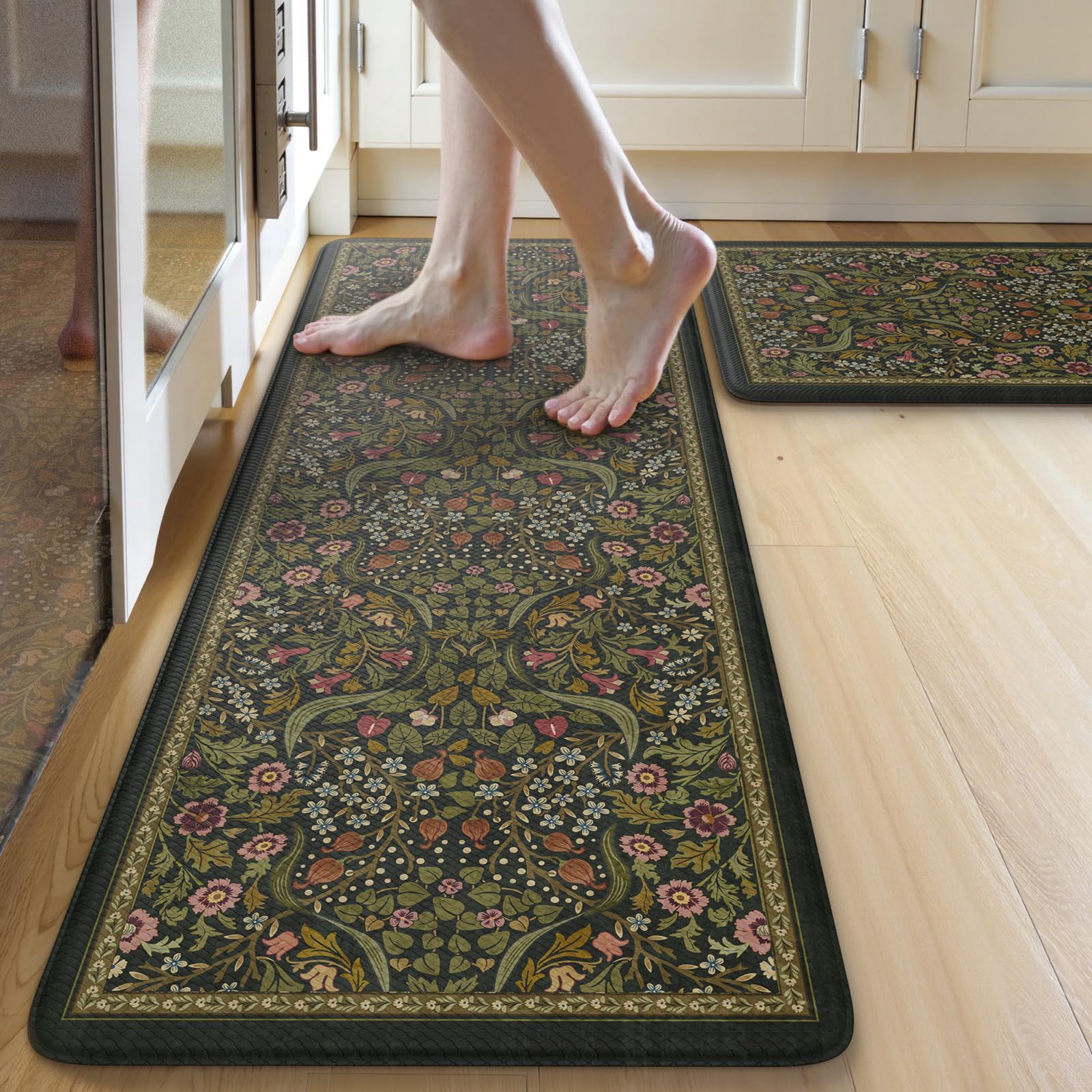 Collive front view of mat showing cushioned comfort and decorative look
