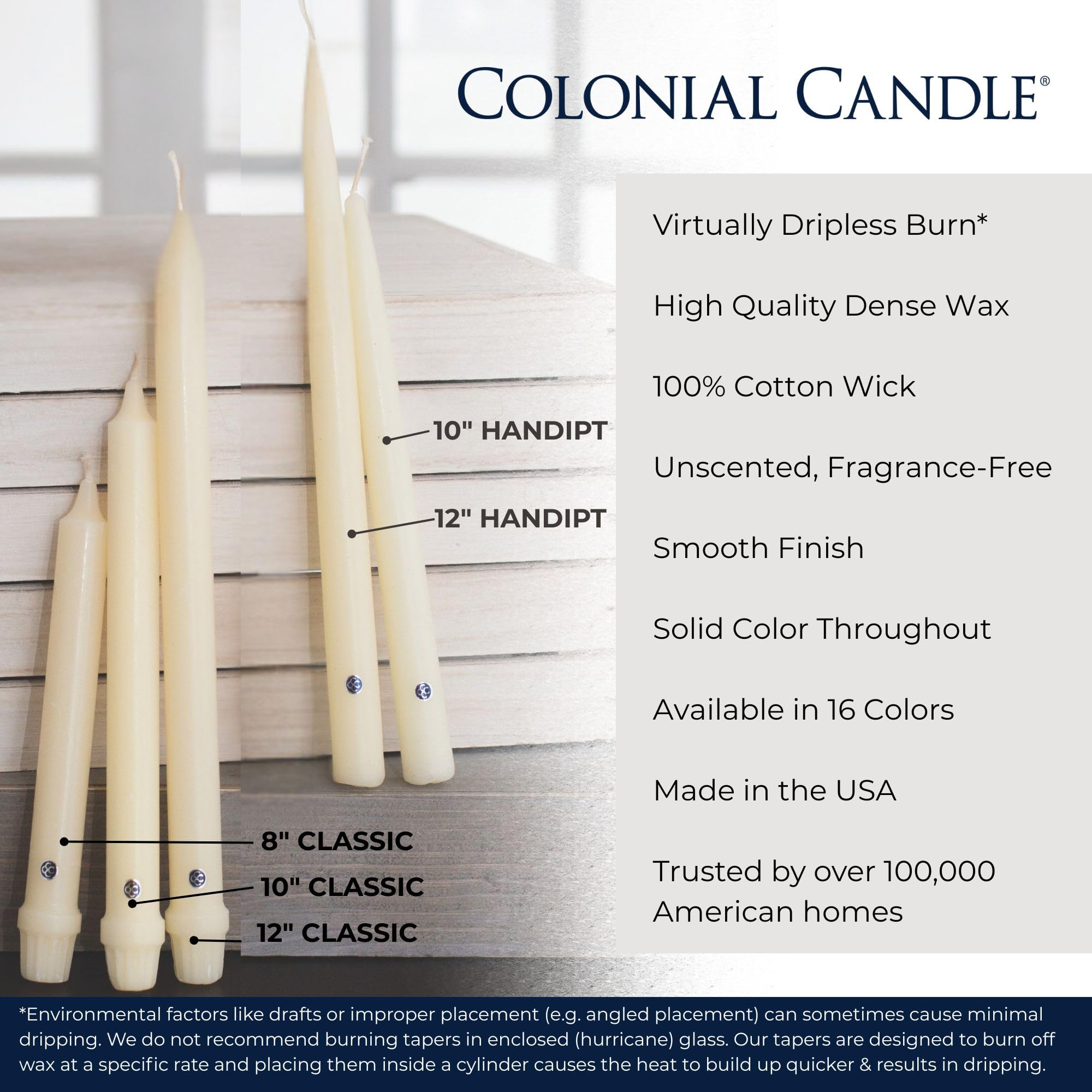 Colonial Candle placed in a candlestick demonstrating compatibility with standard holders