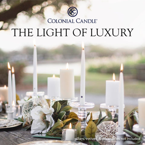 Colonial Candle beside a ruler to show 10-inch length for planning centerpieces