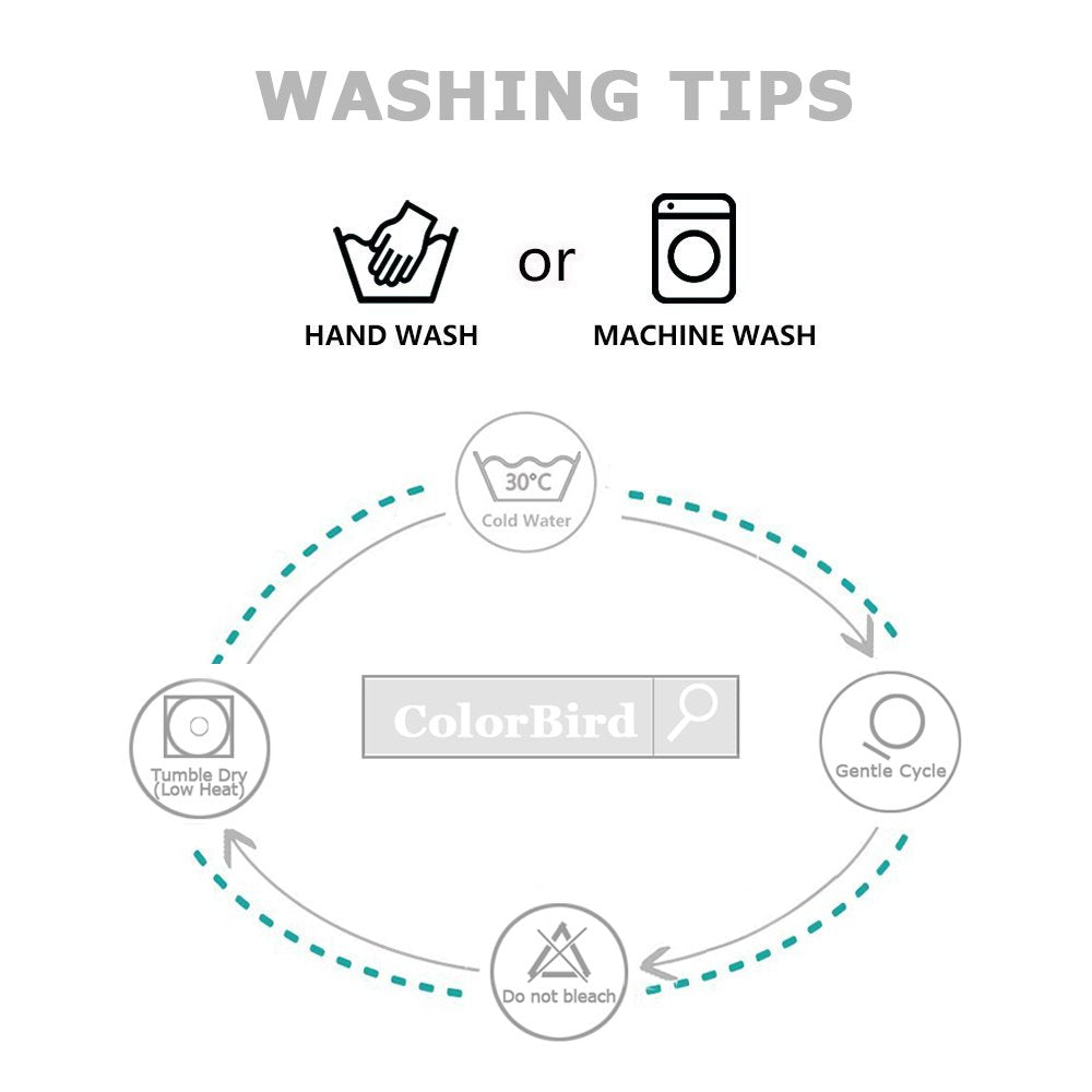 ColorBird care label close-up showing washing instructions for long-lasting fabric