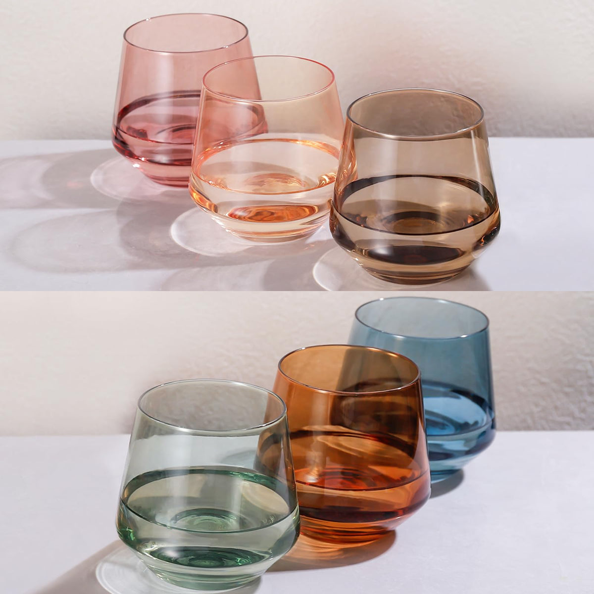 Colorsavant front packaging showing six colored stemless glasses, perfect for gifting