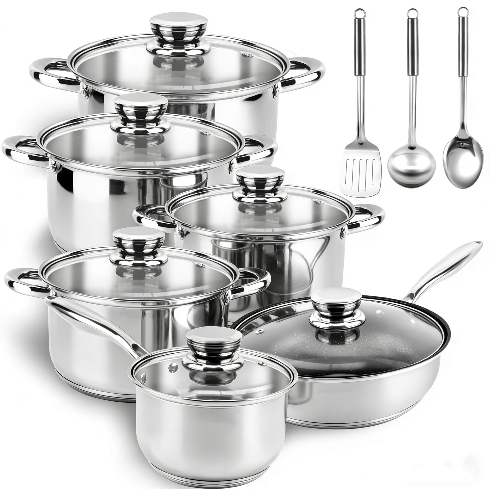 Colourcoco full 15-piece set front view showing pots, pans, lids and utensils — durable kit benefit