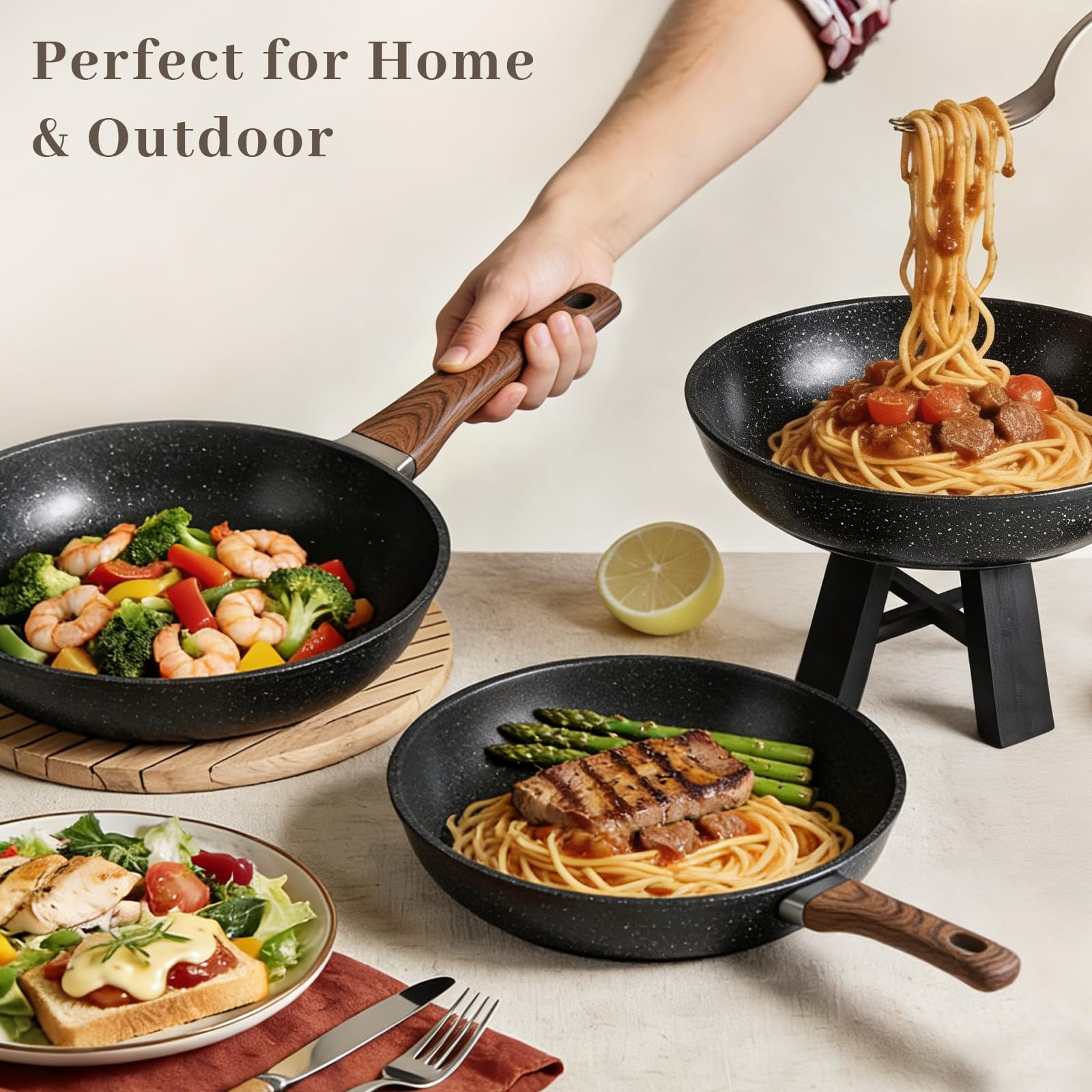 Colourcoco skillet in kitchen lifestyle scene illustrating everyday cooking and serving ease