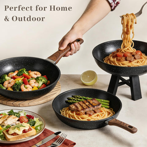 Colourcoco skillet in kitchen lifestyle scene illustrating everyday cooking and serving ease