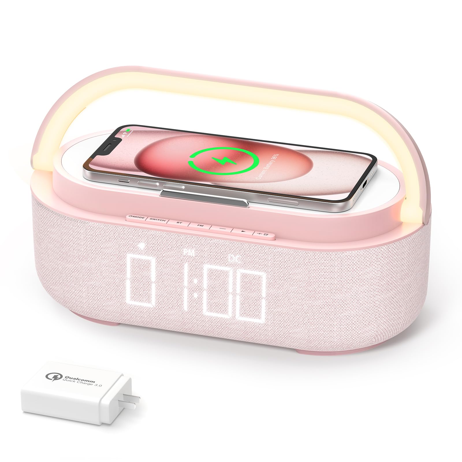 COLSUR front view showing clock face and speaker, declutters bedside