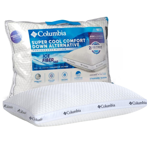 Columbia pillow front view showing cooling cover and supportive profile