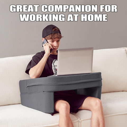 comehealthy in use on sofa with user reading showing improved posture and relaxed comfort benefit